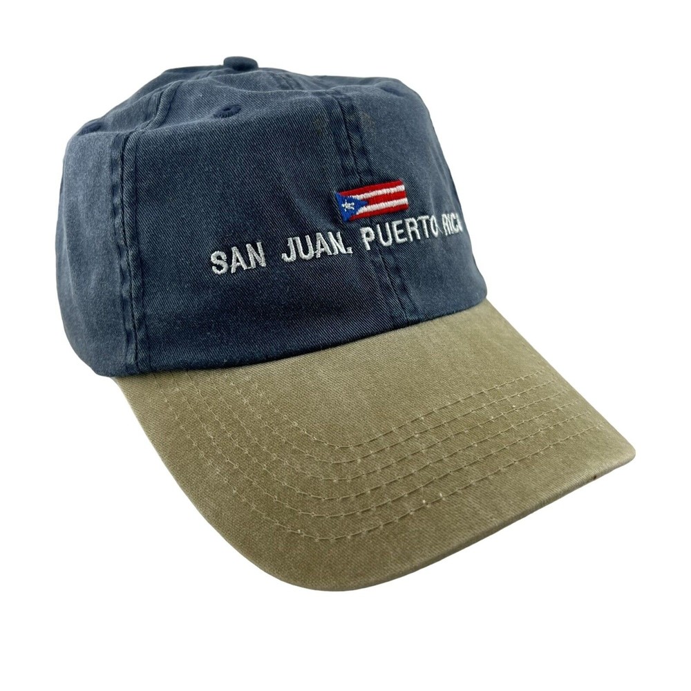 Tourist Cap Blue/Khaki San Juan Puerto Rico Flag, Embroidered, Adjustable, OS